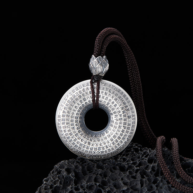 Taoist Consecrated 999 Sterling Silver Eight Treasures Heart Sutra Peace Buckle Pendant