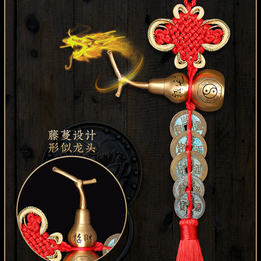 Antique Green Patina Five Emperors Coin Door-to-Door Gourd Pendant Copper Five Emperors Coin