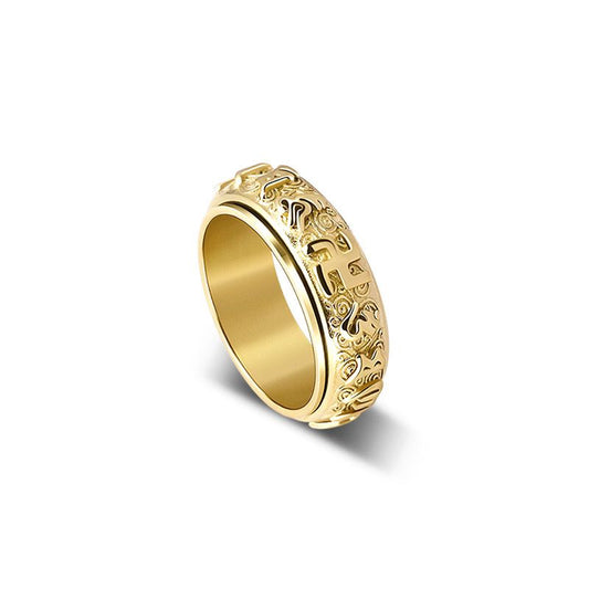 Taoist Consecrated Rotating Fortune Talisman Titanium Steel Ring