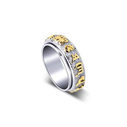 Taoist Consecrated Rotating Fortune Talisman Titanium Steel Ring