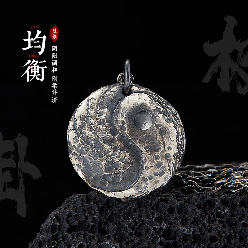 Handcrafted Vintage Sterling Silver Tai Chi Round Pendant Jewelry