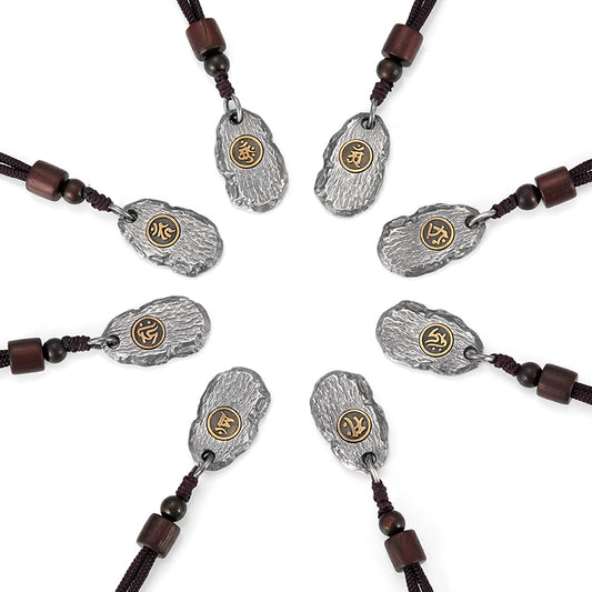 Taoist Consecrated 99 Sterling Silver Eight Guardian Deities Pendant Necklace