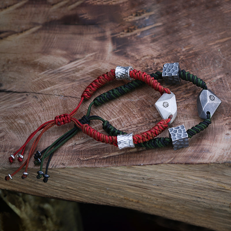 Handcrafted sterling silver red cord zodiac year bracelet