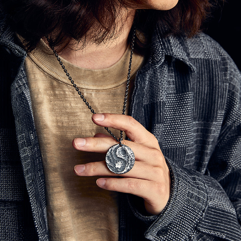 Handcrafted Vintage Sterling Silver Tai Chi Round Pendant Jewelry
