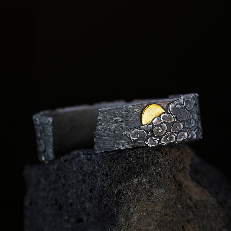 Sterling Silver Open Bangle with Engraved Design