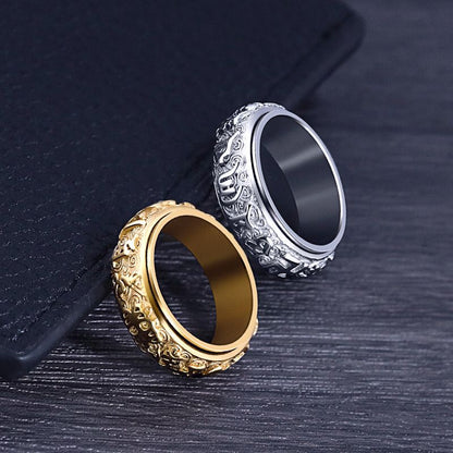 Taoist Consecrated Rotating Fortune Talisman Titanium Steel Ring