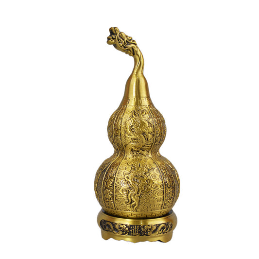 Taoist Consecrated Brass Dragon Pattern Gourd Feng Shui Ornament