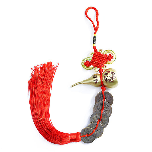 Antique Green Patina Five Emperors Coin Door-to-Door Gourd Pendant Copper Five Emperors Coin