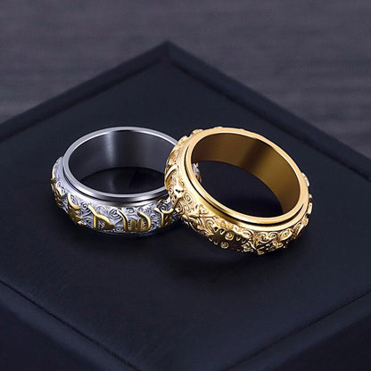 Taoist Consecrated Rotating Fortune Talisman Titanium Steel Ring
