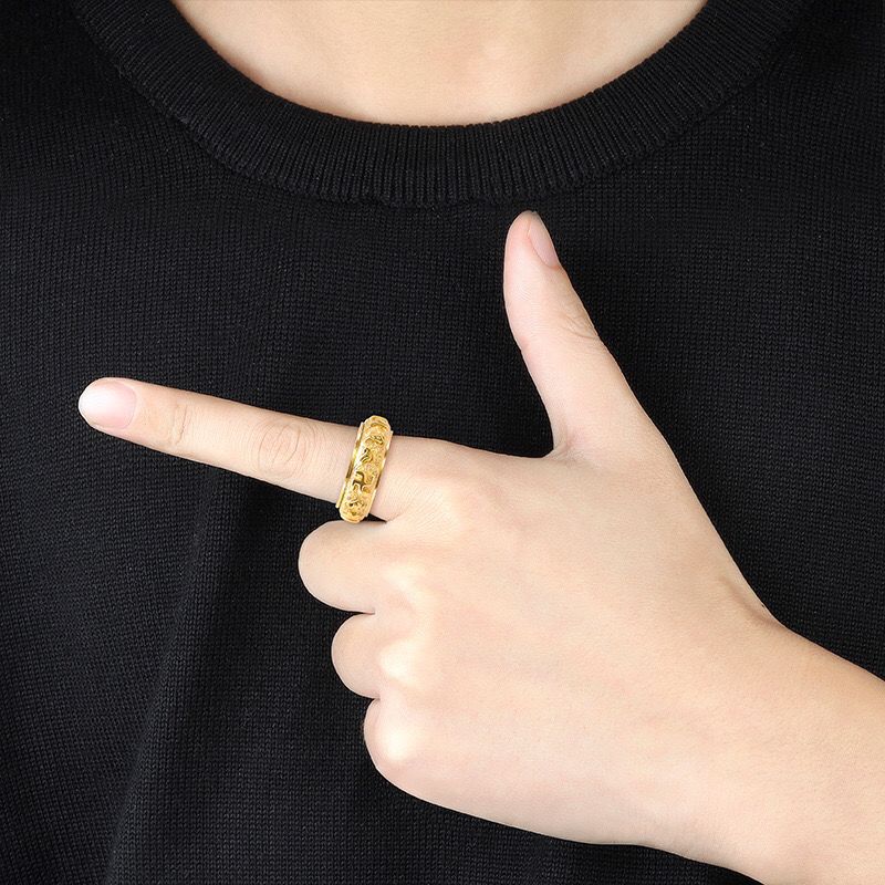 Taoist Consecrated Rotating Fortune Talisman Titanium Steel Ring