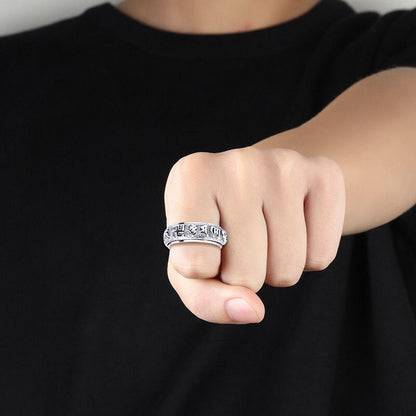 Taoist Consecrated Rotating Fortune Talisman Titanium Steel Ring
