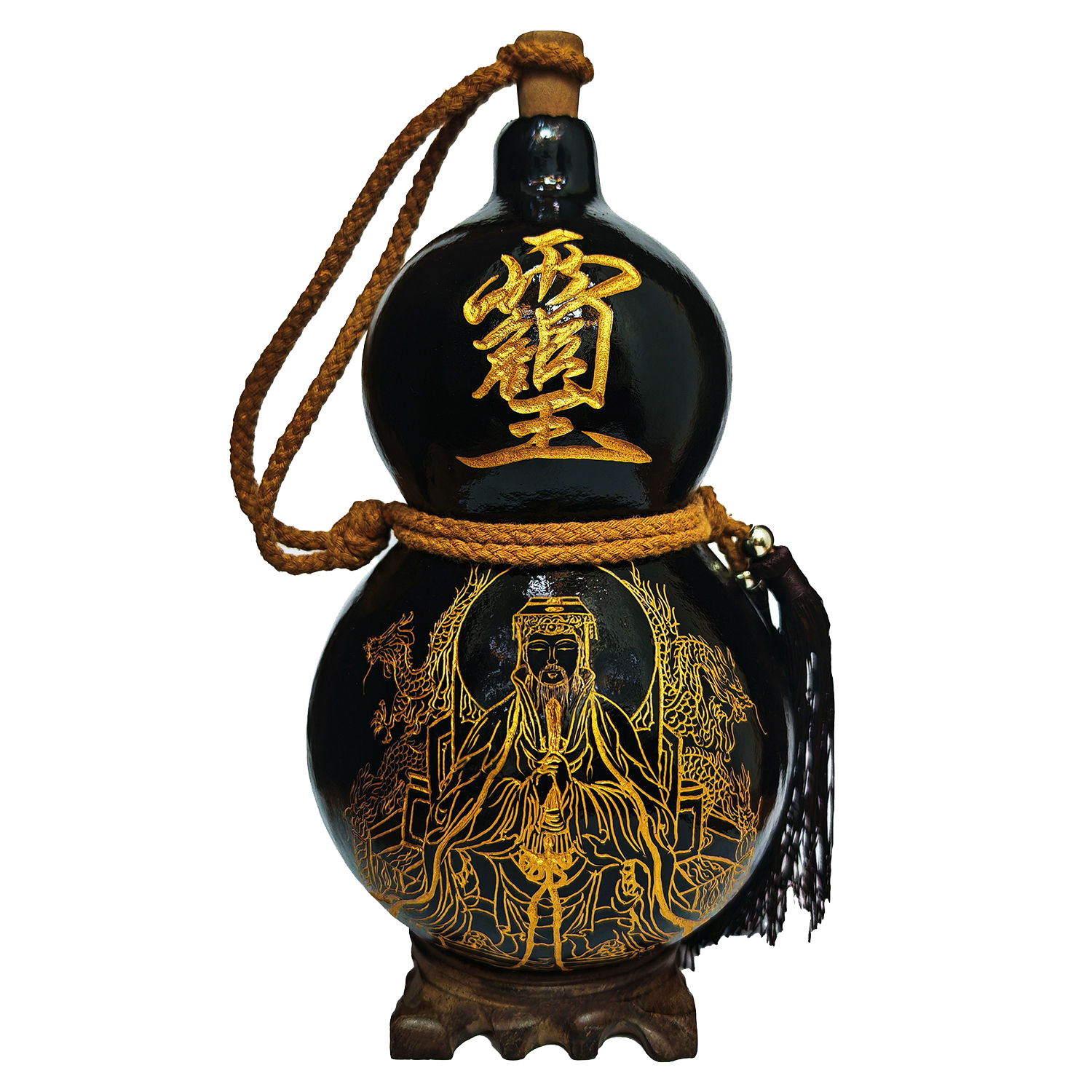 Daoist-Style Hand-Carved Lacquered Wine Gourd