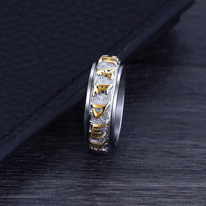Taoist Consecrated Rotating Fortune Talisman Titanium Steel Ring
