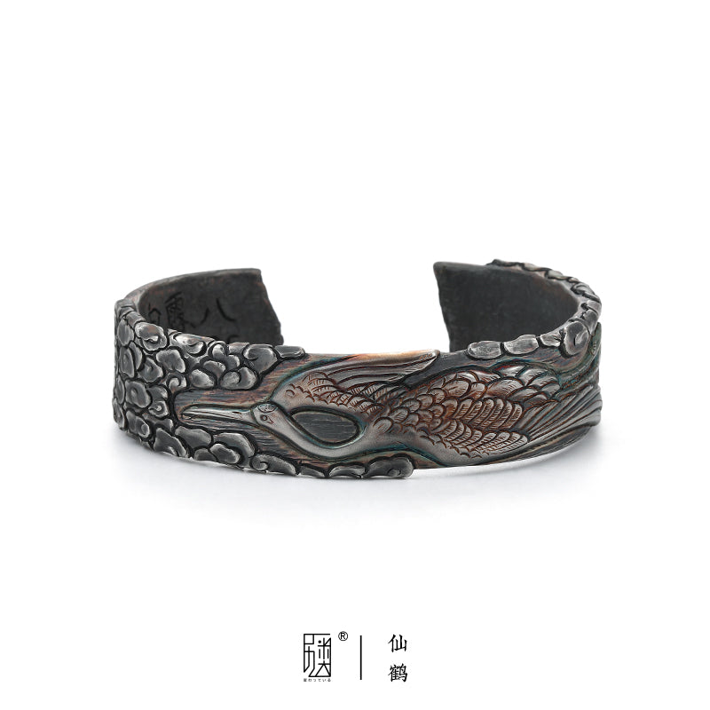 Sterling Silver Open Bangle with Engraved Design