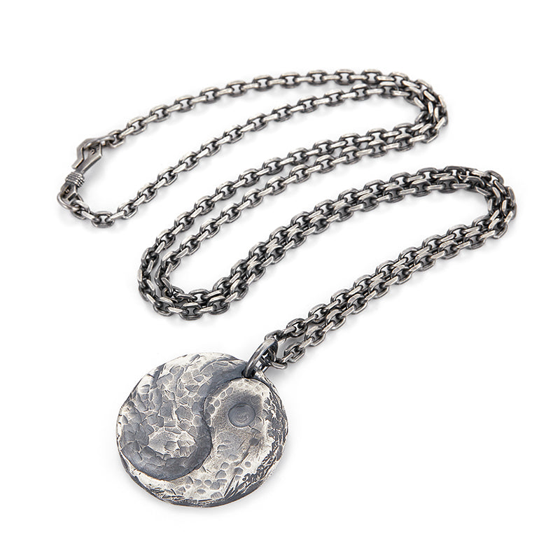 Handcrafted Vintage Sterling Silver Tai Chi Round Pendant Jewelry