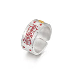 999 Sterling Silver Open Ring with Gold-Plated Design and Chain Detail