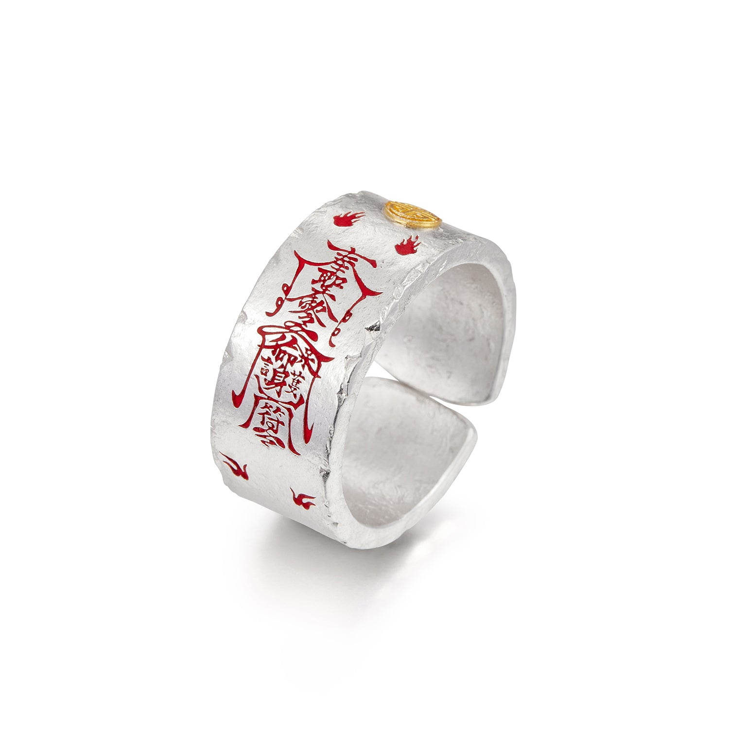999 Sterling Silver Open Ring with Gold-Plated Design and Chain Detail