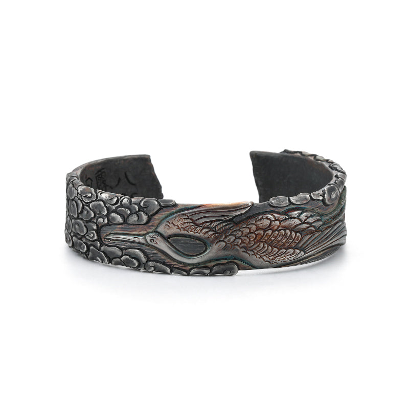 Sterling Silver Open Bangle with Engraved Design